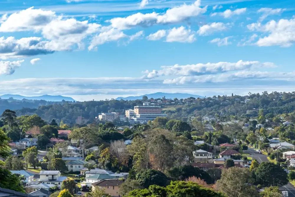 Lismore town skyline and Northern Rivers hills