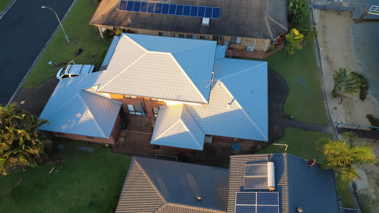 COLORBOND steel roof and guttering on a Northern Rivers home from above