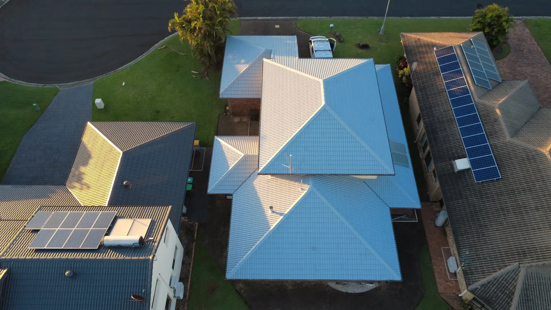 Aerial view of a restored roof on a Northern Rivers home